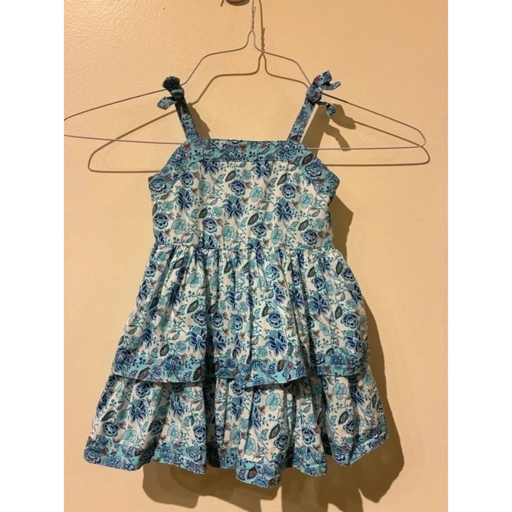 Janie and Jack Blue Floral Tiered Cotton‎ Sun Dress 18-24 Months Boho Tie Straps